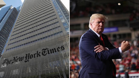 The New York Times (L) US President Donald Trump (R) ©  REUTERS/Shannon Stapleton;  REUTERS/Jonathan Ernst