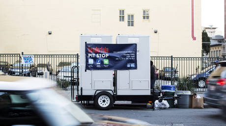 A portable toilet installed in San Francisco's Tenderloin district to address issues with human feces and used needles (file photo)