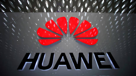 FILE PHOTO. A Huawei company logo is pictured at the Shenzhen International Airport in Shenzhen, China.