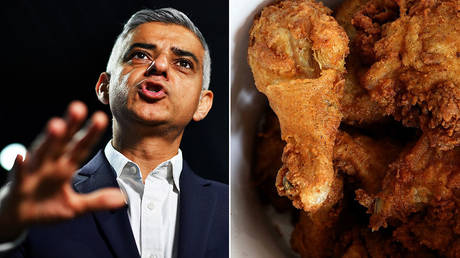 (L) London mayor Sadiq Khan © Reuters / Dylan Martinez; (R) Fried chicken © Reuters / Carlo Allegri