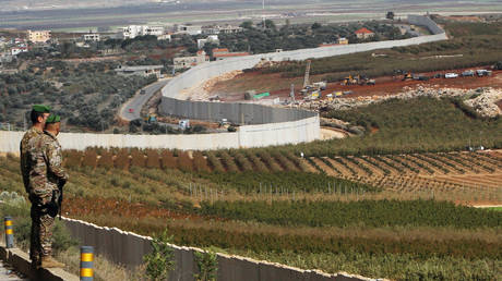 Lebanese soldiers at the village of Kfar Kilanear the border with Israel