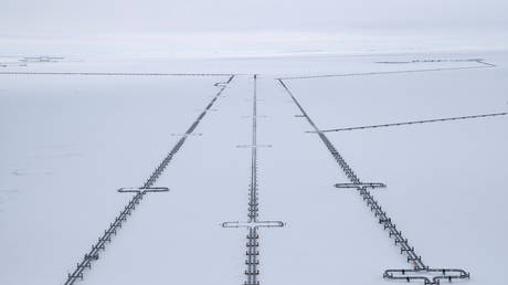 A view shows pipelines near a gas processing facility, operated by Gazprom company, at Bovanenkovo gas field on the Arctic Yamal peninsula, Russia. File photo.