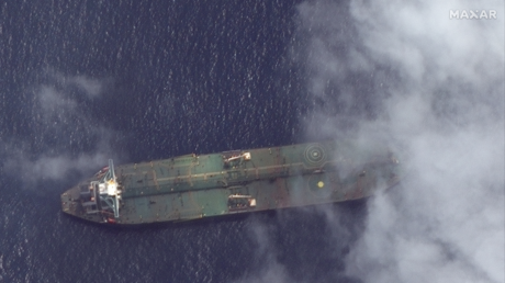 What appears to be the Iranian oil tanker Adrian Darya 1 off the coast of Tartus, Syria, is pictured in this September 6, 2019 satellite image provided by Maxar Technologies. © Maxar Technologies / Reuters