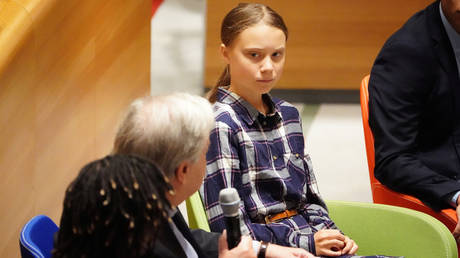 Swedish environmental activist Greta Thunberg appears at the Youth Climate Summit at United Nations HQ in the Manhattan borough of New York, New York, U.S., September 21, 2019. © REUTERS/Carlo Allegri