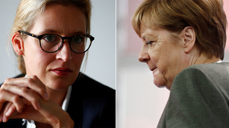 AfD top candidate for the upcoming general election Alice Weidel, German Chancellor Angela Merkel © Reuters