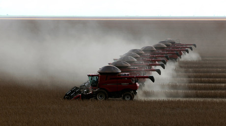 Workers harvest soy in a farm in Brazil © Paulo Whitaker