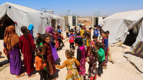 A camp for internally displaced people near the Syrian town of Kafr Karmin, in the western Aleppo countryside