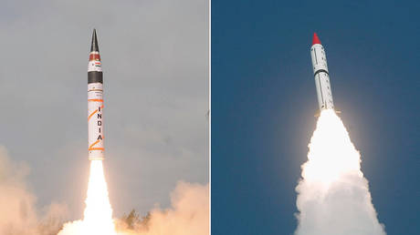 India's Agni-V missile (left) © DRDO; Pakistan's Shaheen II, Hatf-VI (right) © Reuters / Stringer