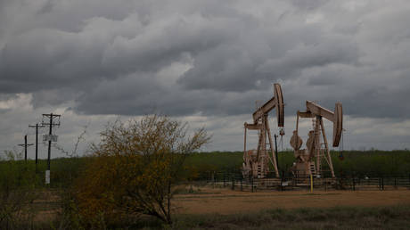 Pump jacks at an oil extraction site in Cotulla, Texas
