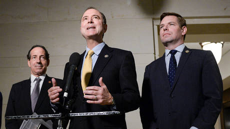 House Intelligence Committee Chair Rep. Schiff speaks to media during impeachment inquiry deposition on Capitol Hill in Washington on October 28, 2019.