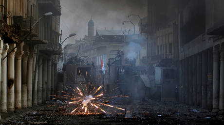 The explosions come as protesters clash with Iraqi security forces in Baghdad, November 26, 2019.