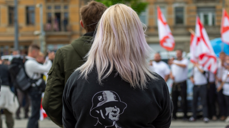 Demonstrators take part at a right-wing NPD party Mayday rally in Dresden, Germany, May 1, 2019. © Reuters / Matthias Rietschel