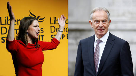 (L) Liberal Democrats leader Jo Swinson © Reuters / Peter Nicholls; (R) Britain's Former Prime Minister Tony Blair © Reuters /Henry Nicholls