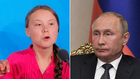16-year-old Swedish Climate activist Greta Thunberg © REUTERS/Lucas Jackson ; Russian President Vladimir Putin © Sputnik/Alexei Nikolsky