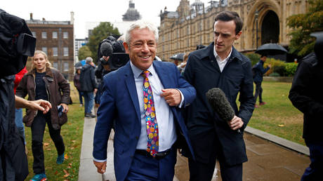 FILE PHOTO: Britain's Speaker of the House of Commons John Bercow talks to the media outside the Houses of Parliament, in London.