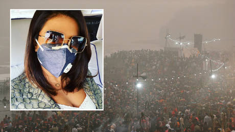 Actress Priyanka Chopra has spoken up about the pollution in New Delhi. © Instagram/priyankachopra; background: Smog in New Delhi © Reuters/Adnan Abidi