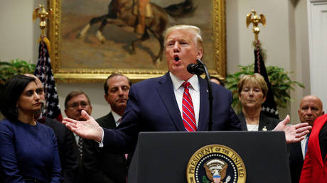 US President Donald Trump delivers remarks on honesty and transparency in healthcare prices inside the Roosevelt Room at the White House in Washington, US, on November 15, 2019.
