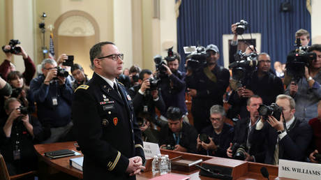 Lt. Col. Alexander Vindman, director for European Affairs at the National Security Council, testifies before the House Intelligence Committee, November 19, 2019