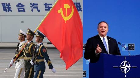 Soldiers of the People's Liberation Army of China (left) US Secretary of State Mike Pompeo (right)