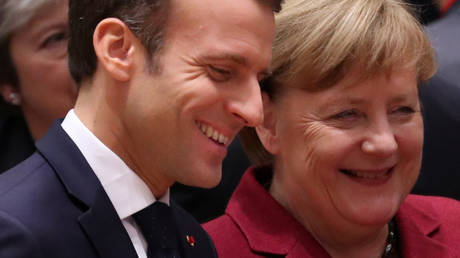 FILE PHOTO. German Chancellor Angela Merkel and France's President Emmanuel Macron. ©REUTERS / Yves Herman