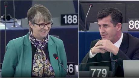 (L) Green Party MEP Molly Scott Cato corrected (R) Brexit Party MEP Robert Rowland © European Parliament