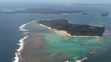 This aerial photograph shows Boat Island in the Andaman Islands, a remote Indian archipelago in the Bay of Bengal. © AFP / Hari Kumar