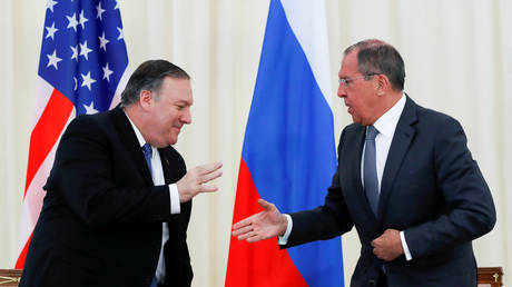 US Secretary of State Mike Pompeo and Russian Foreign Minister Sergey Lavrov in Sochi, Russia May 14, 2019.