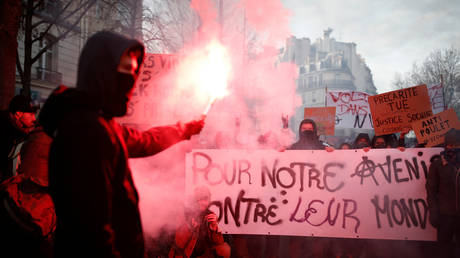 A protester is seen in Paris on December 10, 2019.
