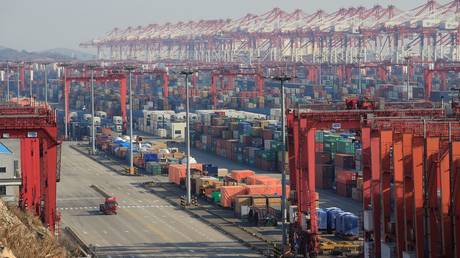 shipping containers unloading at port of Shanghai © Reuters / Aly Song