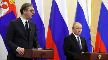 Serbian President Aleksandar Vucic speaks at a joint press conference with the Russian President Vladimir Putin in Sochi, Russia, on December 4, 2019.