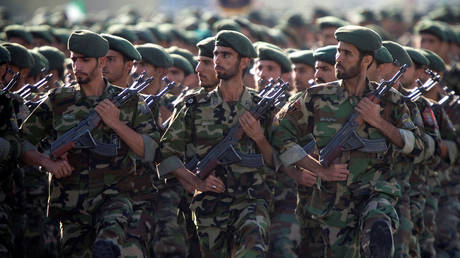 FILE PHOTO: Members of Iran's Revolutionary Guards march during a military parade