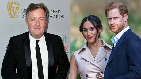 (L) TV host Piers Morgan © AFP / GETTY IMAGES NORTH AMERICA / Frazer Harrison (R) Duke and Duchess of Sussex © AFP / Michele Spatari