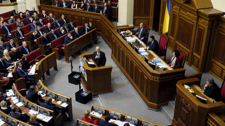 FILE PHOTO: Former US Vice President Joe Biden (C) addresses the Ukrainian parliament in Kiev, Ukraine, on December 8, 2015.