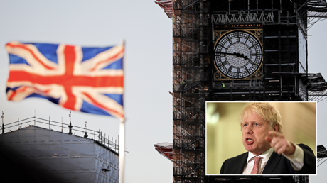 (Main) A union flag flies near 'Big Ben' in Westminster, London © AFP / Tolga AKMEN (Bottom right) British PM Boris Johnson © AFP / Pool / Liam McBurney