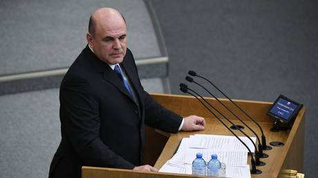 Mikhail Mishustin delivers a speech during a session of the State Duma, the lower house of parliament, in Moscow, Russia January 16, 2020 © Sputnik / Ilya Pitalev
