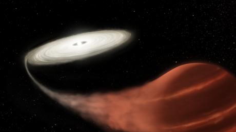 Kepler spotted a white dwarf star pulling material off its brown dwarf companion. Illustration: © NASA and L. Hustak (STScI)