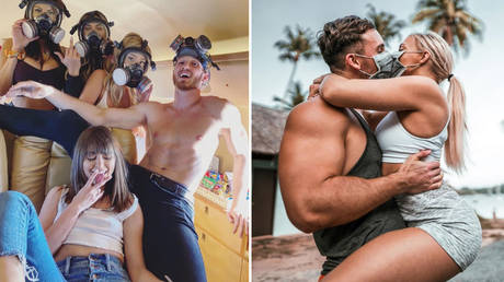 YouTuber Logan Paul and an assortment of models (left); German influencer 'Fitness Oskar' and his girlfriend (right). © Instagram/Loganpaul/Fitnessoskar