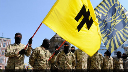 Azov battalion soldiers take an oath of allegiance to Ukraine in Kiev's Sophia Square 