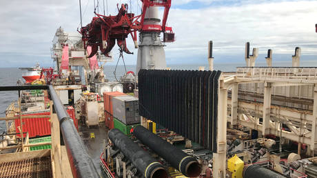 FILE PHOTO: Allseas' deep sea pipe laying ship Solitaire lays pipes for Nord Stream 2 pipeline in the Baltic Sea September 13, 2019.