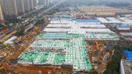 An aerial view shows the newly completed Huoshenshan Hospital taken on February 2, 2020. ©China Daily via REUTERS