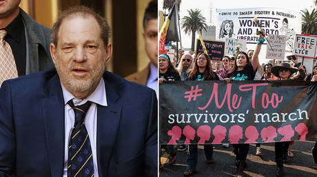 (L) Film producer Harvey Weinstein © REUTERS/Carlo Allegri; (R)  #MeToo March on November 10, 2018 in Hollywood, California © AFP / GETTY IMAGES NORTH AMERICA / Sarah Morris