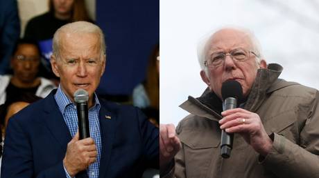 Joe Biden at event in Conway, South Carolina/Bernie Sanders at rally in Boston, Massachusetts