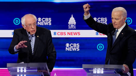 Bernie Sanders and Joe Biden at the tenth Democratic 2020 presidential debate in Charleston, South Carolina