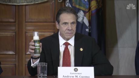 Cuomo brandishing the product of prison labor © Youtube / NBC