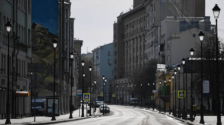 An empty street is seen in Moscow amid the coronavirus pandemic.