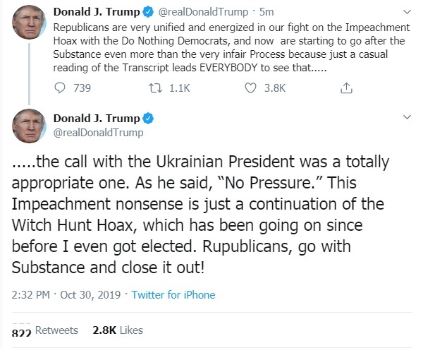 ‘Rupublicans’ should fight ‘infair’ impeachment: Trump tweet typos set Resistance tongues wagging again