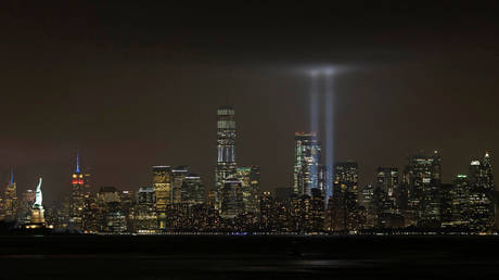 FILE PHOTO: The Tribute in Light installation in New York City, marking the location of the World Trade Center buildings destroyed on September 11, 2001