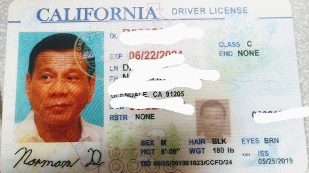 لاس اینجلس پولیس کو فلپینی صدر کی تصویر کا حامل جعلی ڈرائیونگ برآمد: تحقیقات شروع